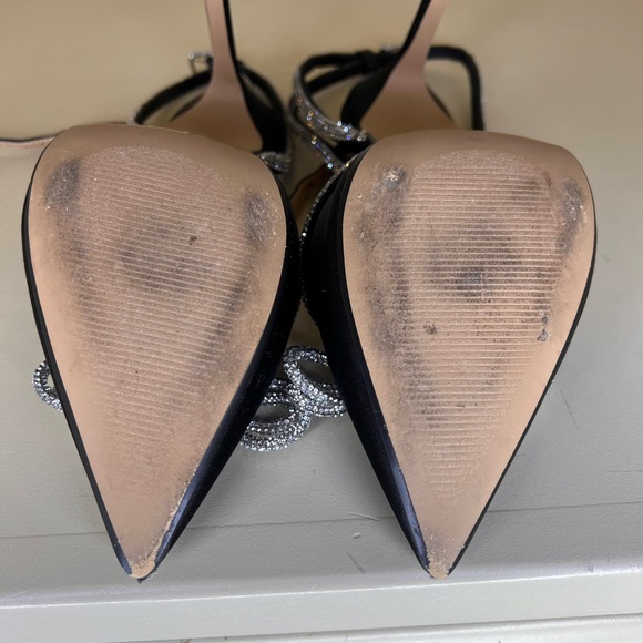 Express Satin, black heel Size 10 Beautiful detailed ankle strap w/ bow detail. - Picture 3 of 6